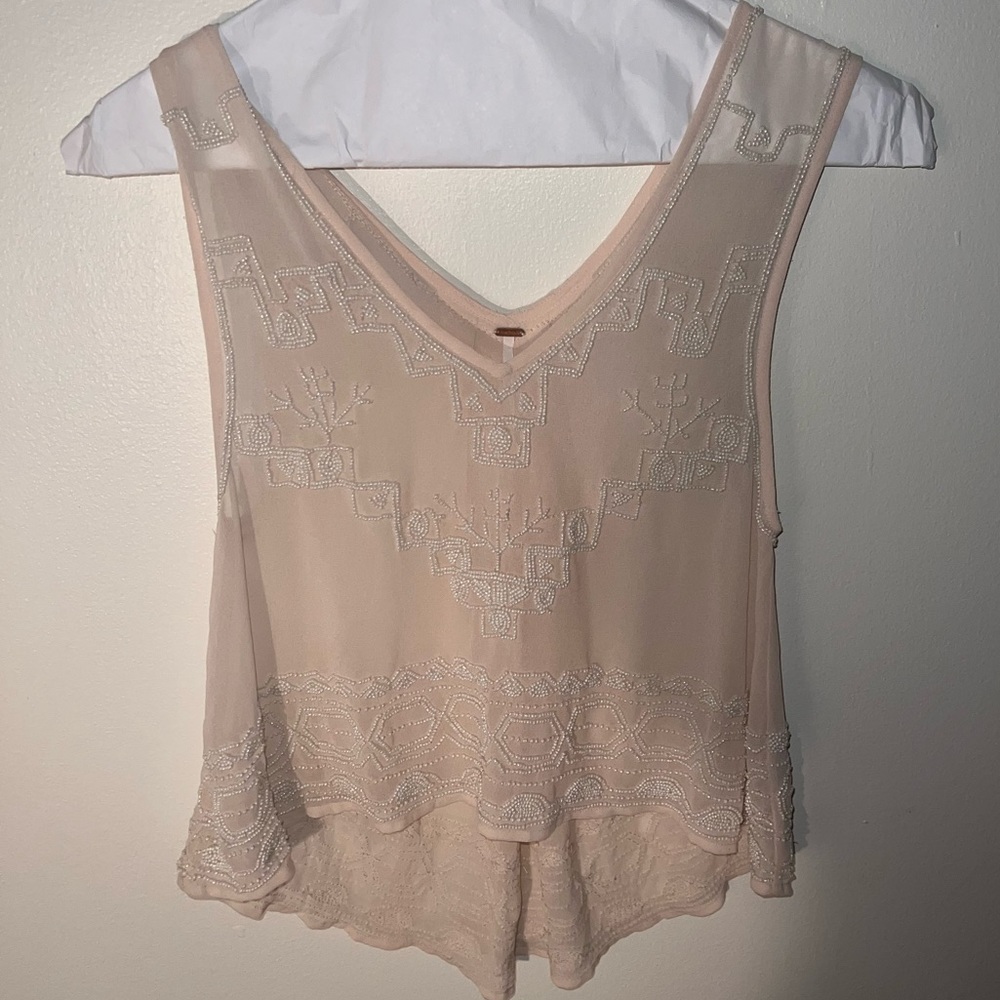 FREE PEOPLE - PINK BEADED/ EMBELLISHED TANK TOP